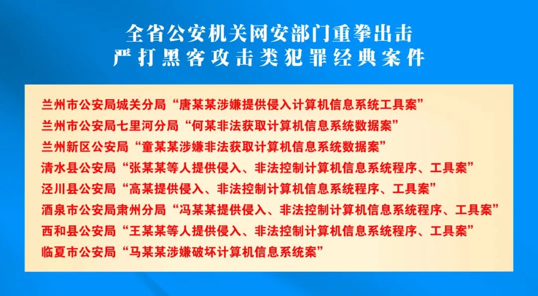 甘肃公安机关严打黑客攻击破坏违法犯罪成效显著