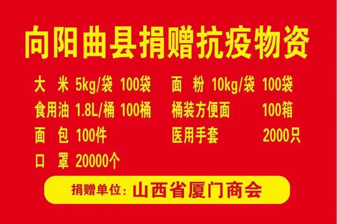 关爱阳曲 助力太忻——山西省厦门商会战“疫”行动捐赠物资